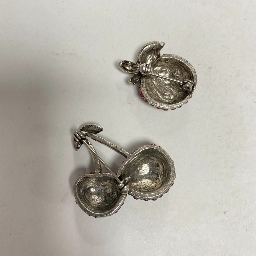 m647 Vintage Lot of 2 Fruit Brooch Pin Cherry Apple