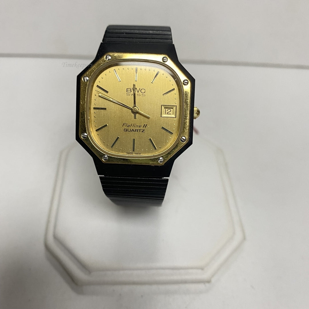 m666 Vintage BWC Swiss Flatline 11 Gold Tone Quartz Men's Wrist Watch