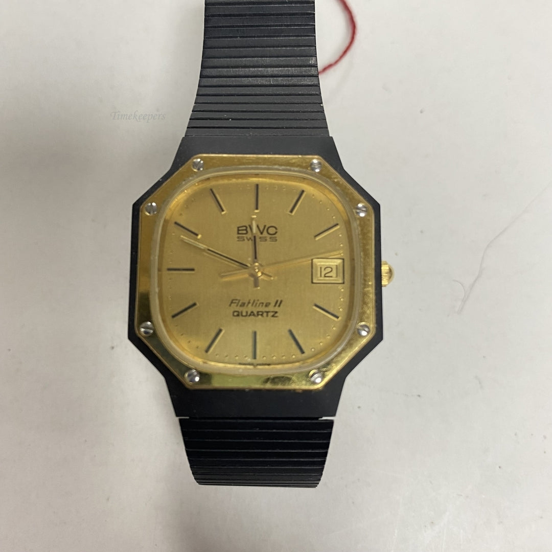 m666 Vintage BWC Swiss Flatline 11 Gold Tone Quartz Men's Wrist Watch