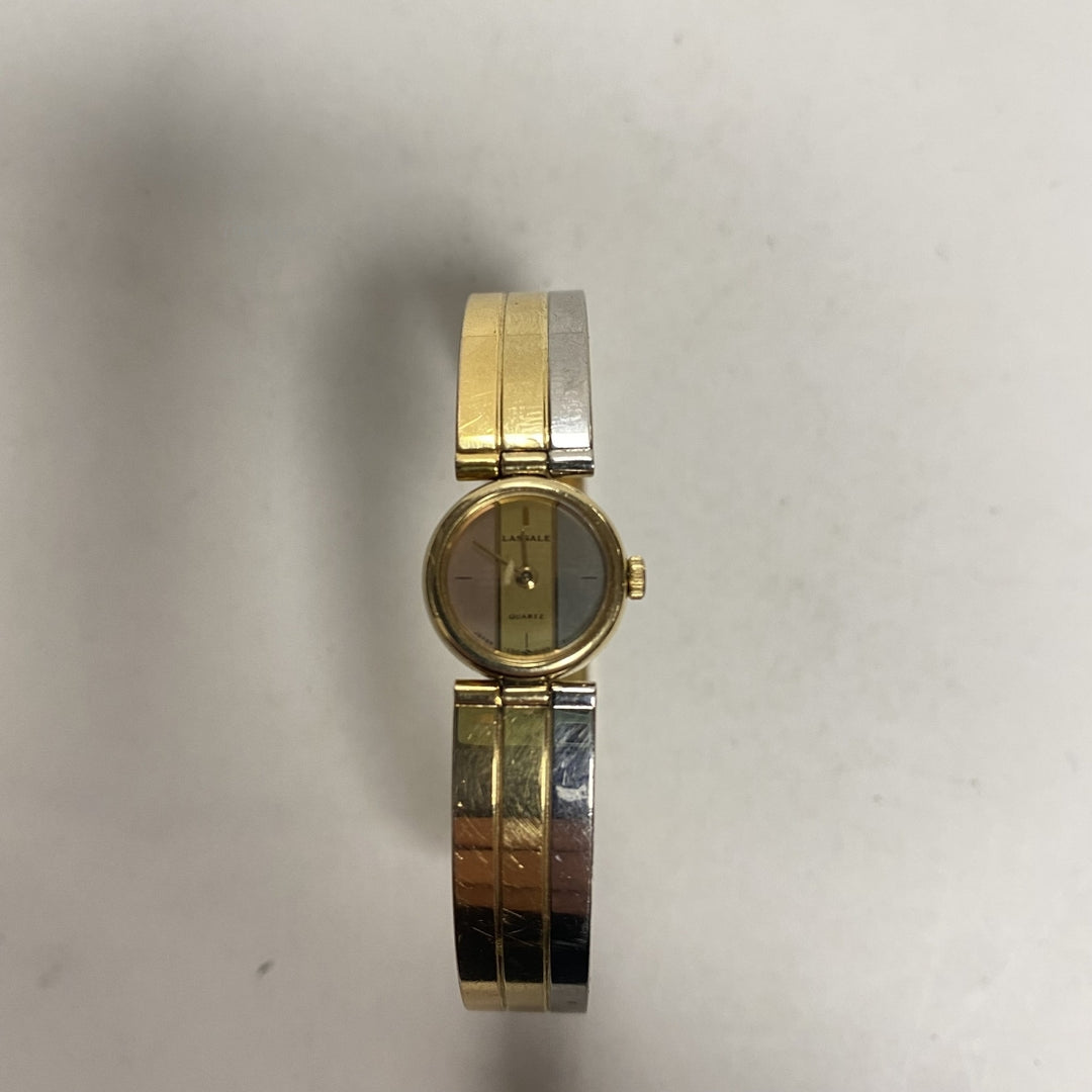 m670 Vintage Lassale Quartz Japan Gold Tone Snap Bracelet Wrist Watch