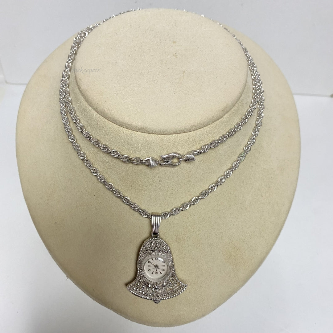 m671 Vintage Sovereign Swiss Made Silver Tone Pendant Watch on 26" Long Necklace
