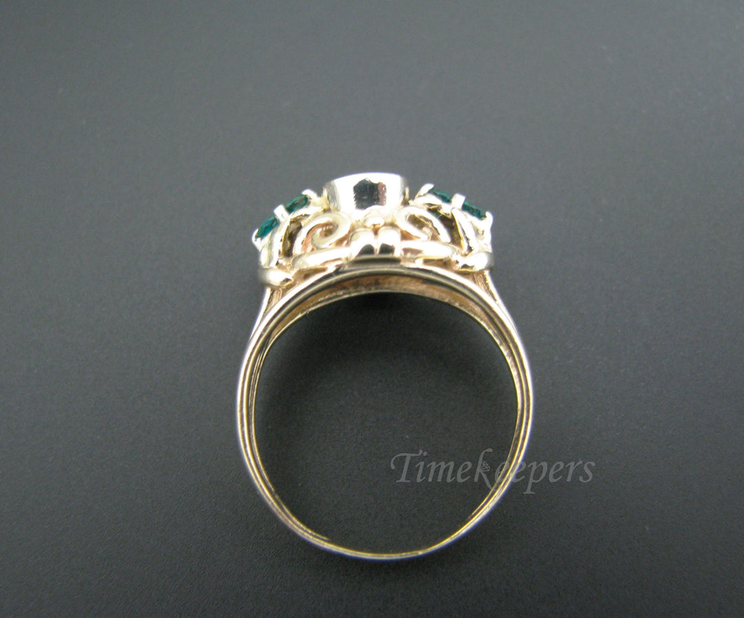 a803 Gorgeous Vintage Diamond Green Stone Ring 4k Yellow Gold Filigree Size 5.5