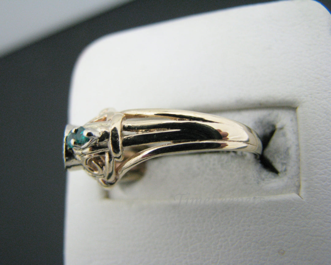a803 Gorgeous Vintage Diamond Green Stone Ring 4k Yellow Gold Filigree Size 5.5