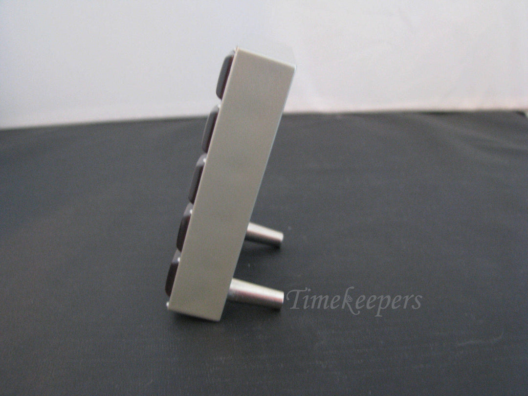 c134 Nice Desk Miniature Clock in a Silver tone Resin with Brown Plastic Gems