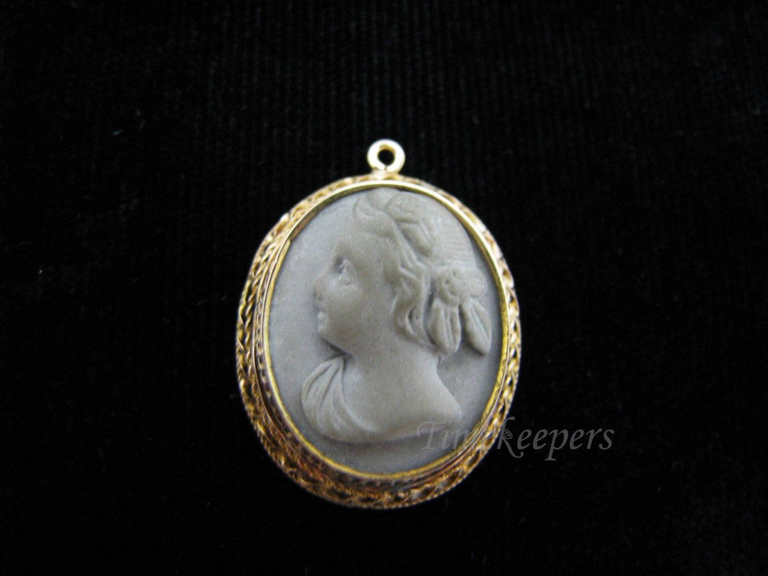 c496 Unique Cameo Pendant in Lava with a 14k Yellow Gold Decorative Bezel