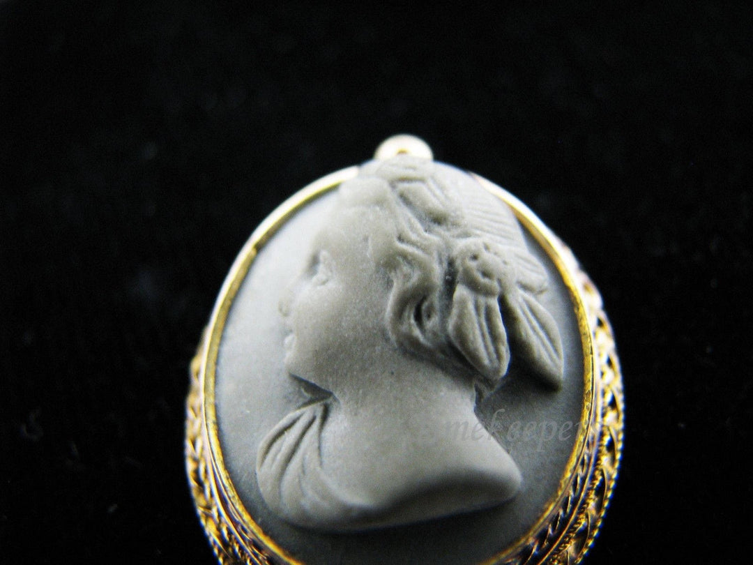 c496 Unique Cameo Pendant in Lava with a 14k Yellow Gold Decorative Bezel