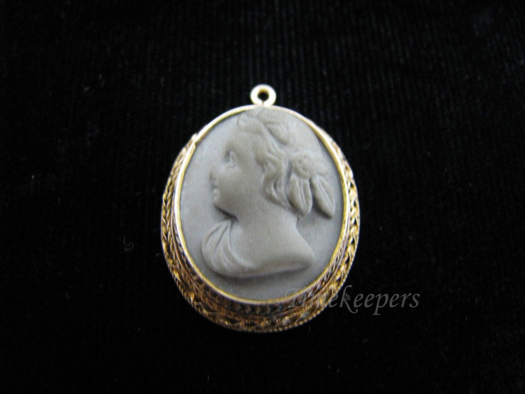 c496 Unique Cameo Pendant in Lava with a 14k Yellow Gold Decorative Bezel