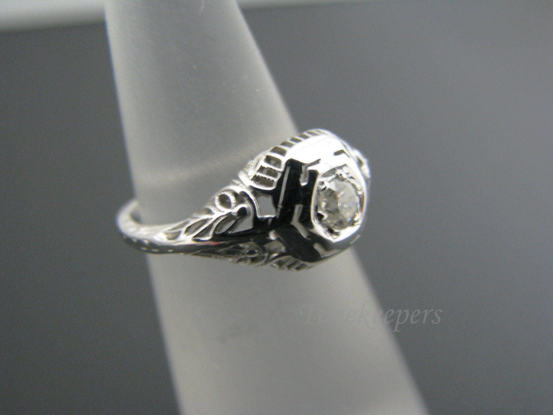 a524 Stunning Vintage Solitaire Diamond Ring in 18k White Gold 1920's Size 6