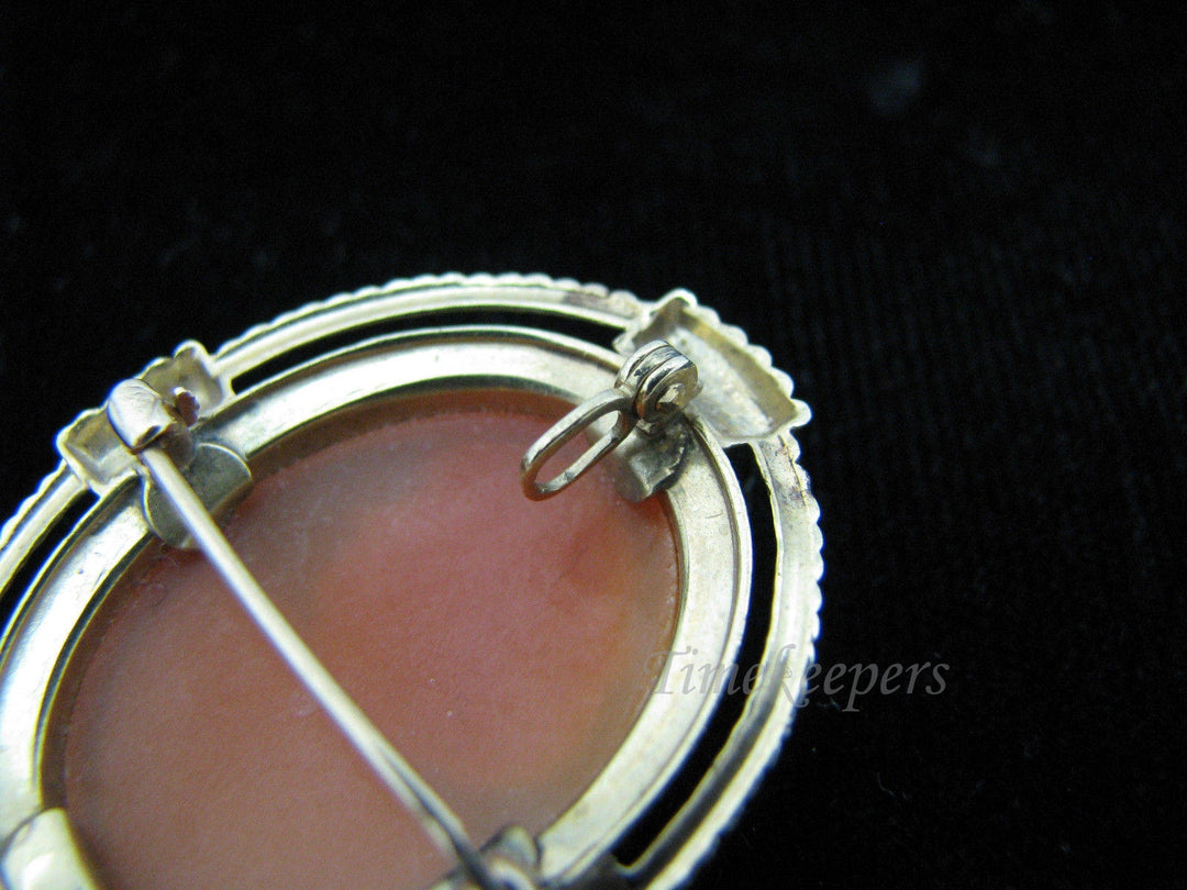 c448 Vintage Two Tone Cameo in 9k Yellow Gold Setting Convertible Brooch or Pendant