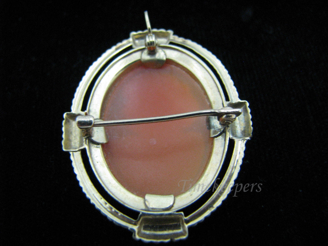 c448 Vintage Two Tone Cameo in 9k Yellow Gold Setting Convertible Brooch or Pendant