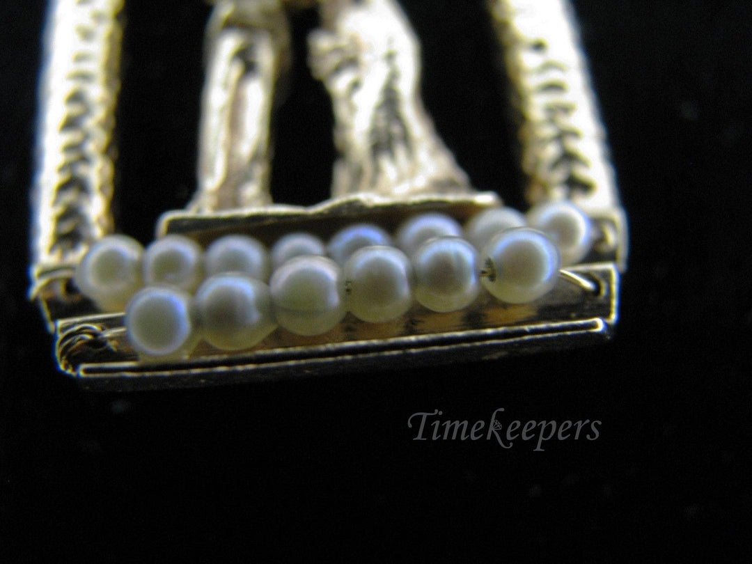 a737 Vintage 14k Yellow Gold Bride &amp; Groom Pendant with Ruby &amp; Small Pearls