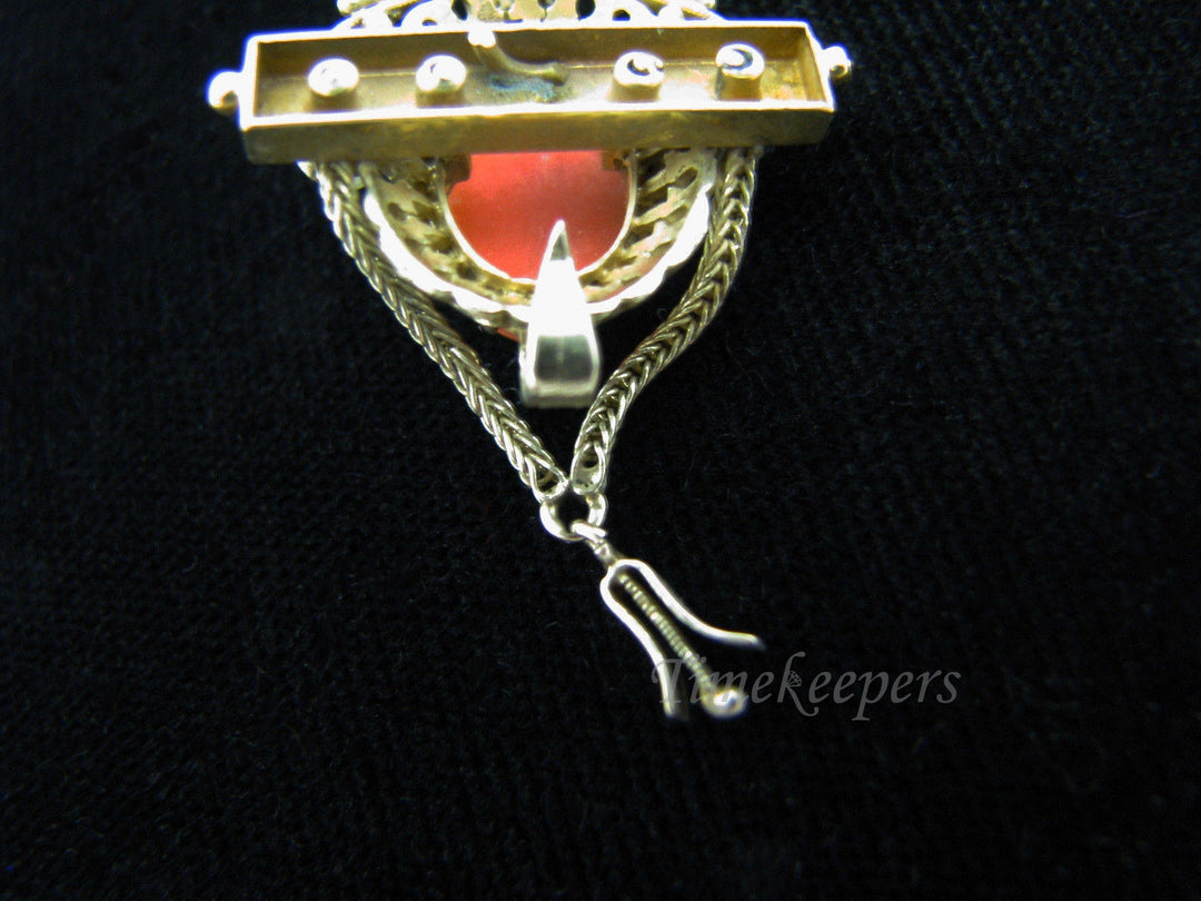 a753 Beautiful Unique Vintage Cameo Pendant in 14k Yellow Gold with Pearls &amp; Hook