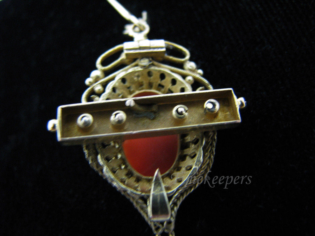 a753 Beautiful Unique Vintage Cameo Pendant in 14k Yellow Gold with Pearls &amp; Hook
