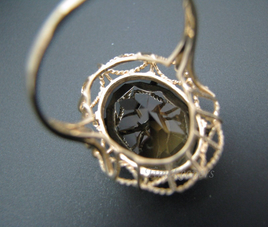 a987 Beautiful Oval Cut Smokey Quartz in a 14k Yellow Gold Filigree Ring