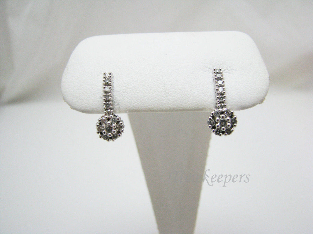 a369 Vintage Stunning Post Drop Multi Diamond Earrings in 14k White Gold