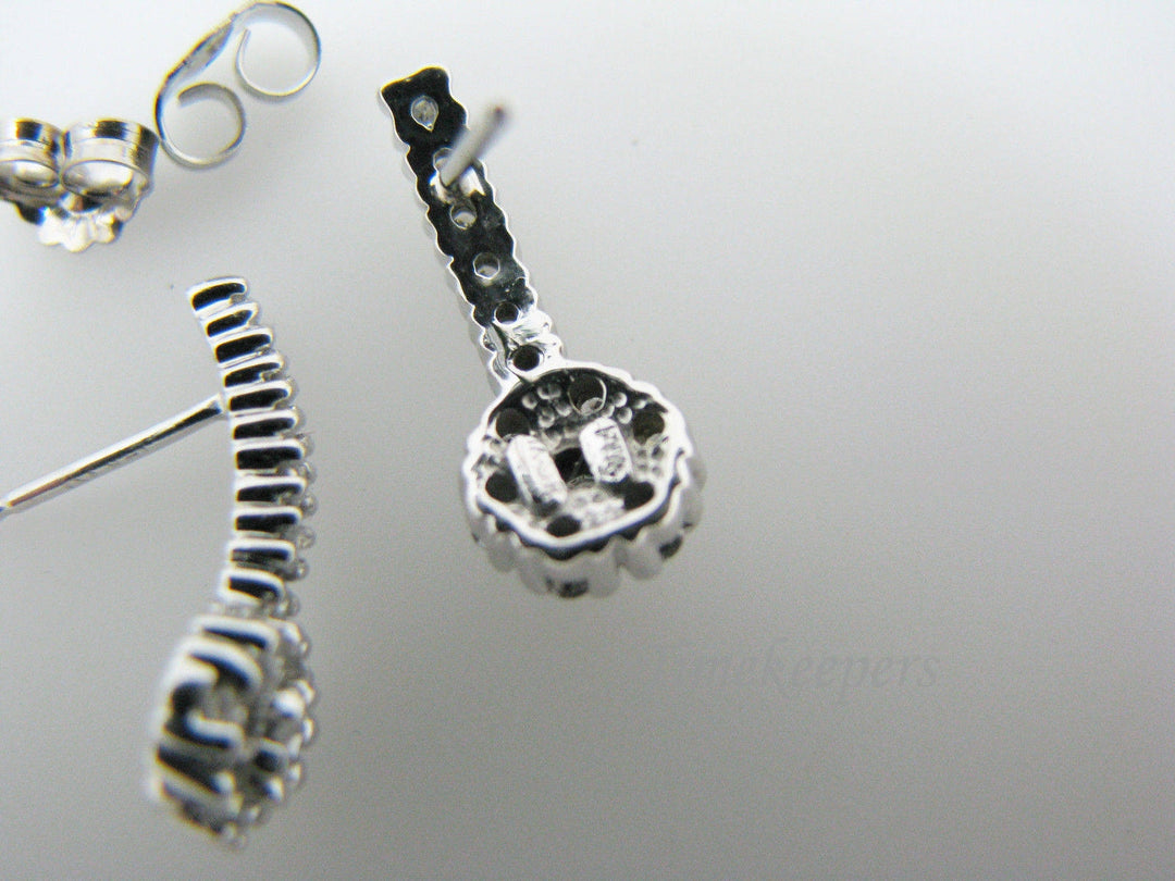 a369 Vintage Stunning Post Drop Multi Diamond Earrings in 14k White Gold