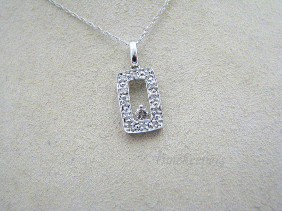a380 Brilliant Rectangle Diamonds Larger Center Diamond Pendant Necklace 14k WG