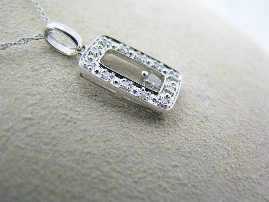 a380 Brilliant Rectangle Diamonds Larger Center Diamond Pendant Necklace 14k WG