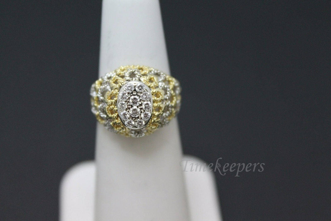 a873 Vintage Beautiful Diamond Cluster Domed Ring in 18k Yellow &amp; White Gold