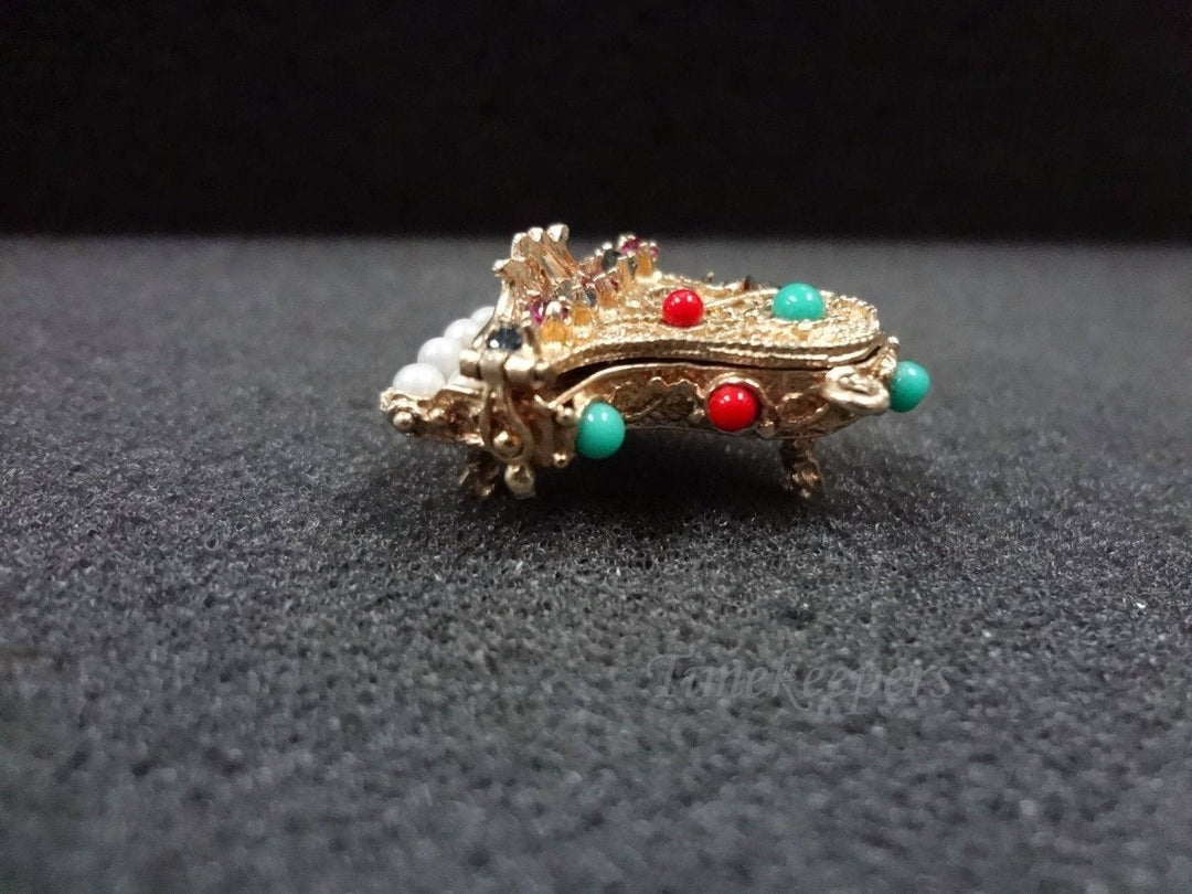 a660 14k Yellow Gold Grand Piano Charm or Pendant with Pearls &amp; Gemstones