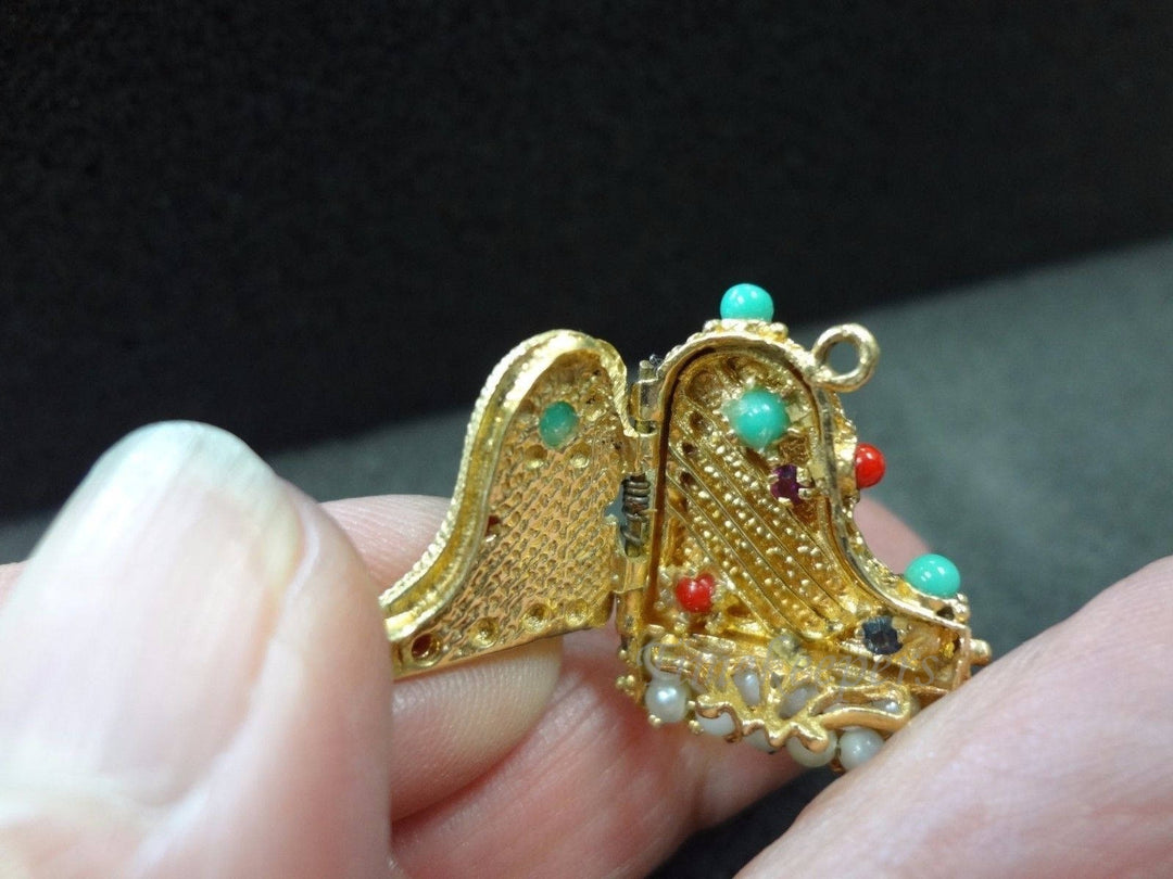 a660 14k Yellow Gold Grand Piano Charm or Pendant with Pearls &amp; Gemstones