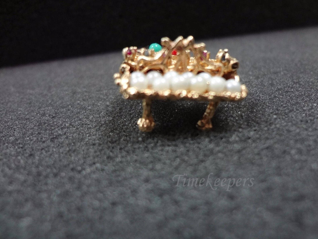 a660 14k Yellow Gold Grand Piano Charm or Pendant with Pearls &amp; Gemstones
