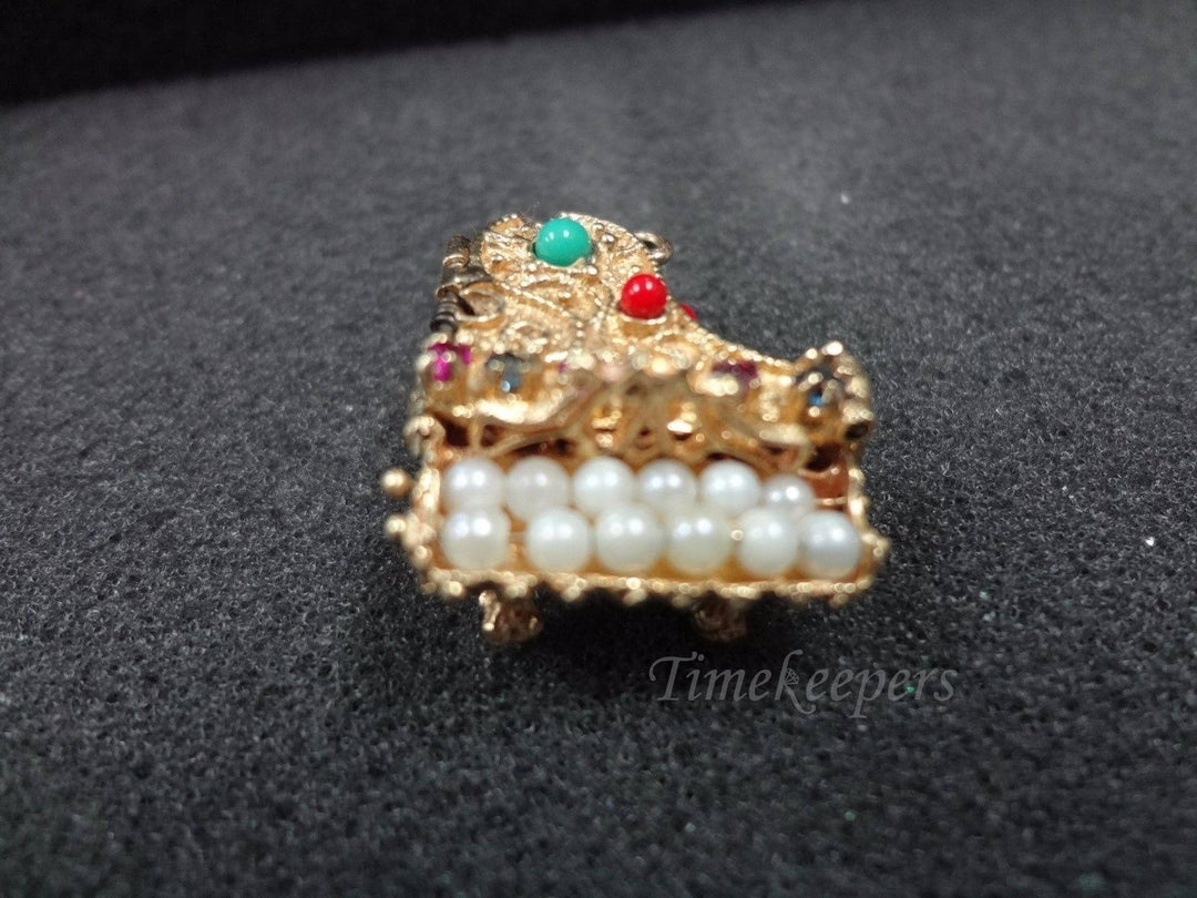 a660 14k Yellow Gold Grand Piano Charm or Pendant with Pearls &amp; Gemstones