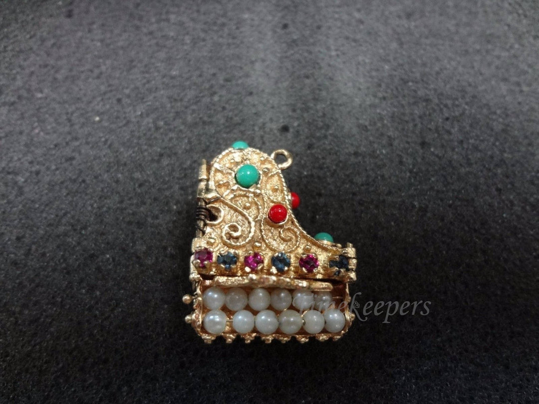 a660 14k Yellow Gold Grand Piano Charm or Pendant with Pearls &amp; Gemstones