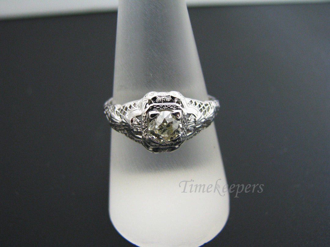 a515 Stunning Vintage Filigree Diamond Ring in 18k White Gold 1920's Size 8.5