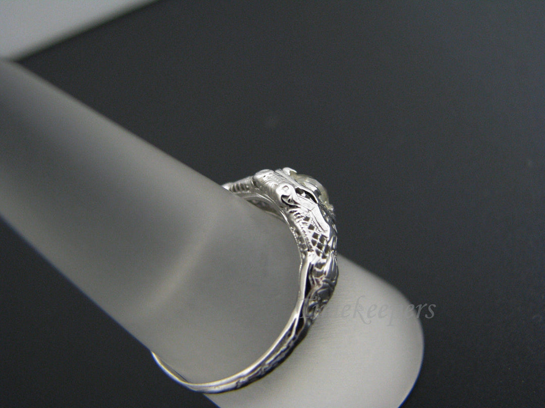 a515 Stunning Vintage Filigree Diamond Ring in 18k White Gold 1920's Size 8.5
