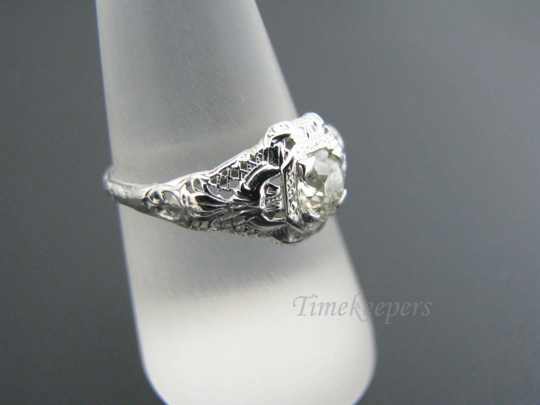 a515 Stunning Vintage Filigree Diamond Ring in 18k White Gold 1920's Size 8.5