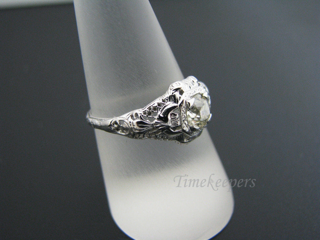 a515 Stunning Vintage Filigree Diamond Ring in 18k White Gold 1920's Size 8.5