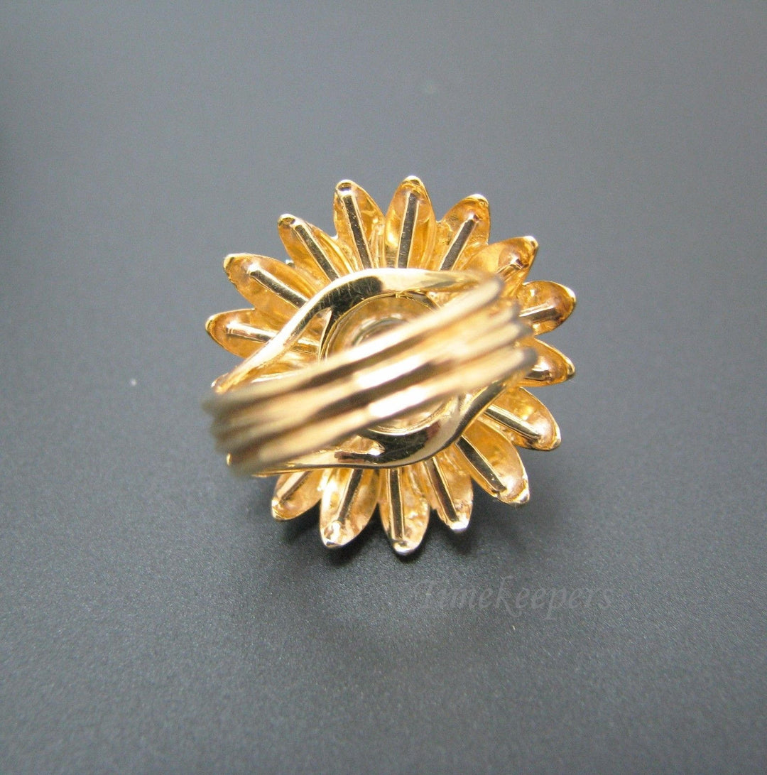 a452 18k Yellow Gold Ring with Blooming Flower, Diamond and Pink Tourmaline