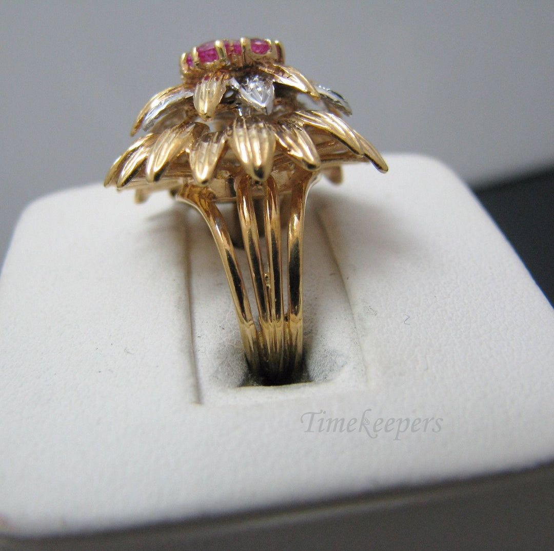 a452 18k Yellow Gold Ring with Blooming Flower, Diamond and Pink Tourmaline