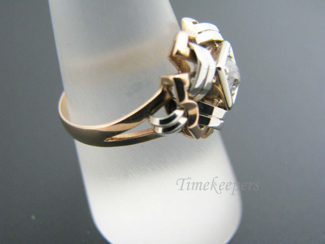 a843 Vintage Solitaire Diamond Ring 18k Yellow Gold White Gold Accents Size 8