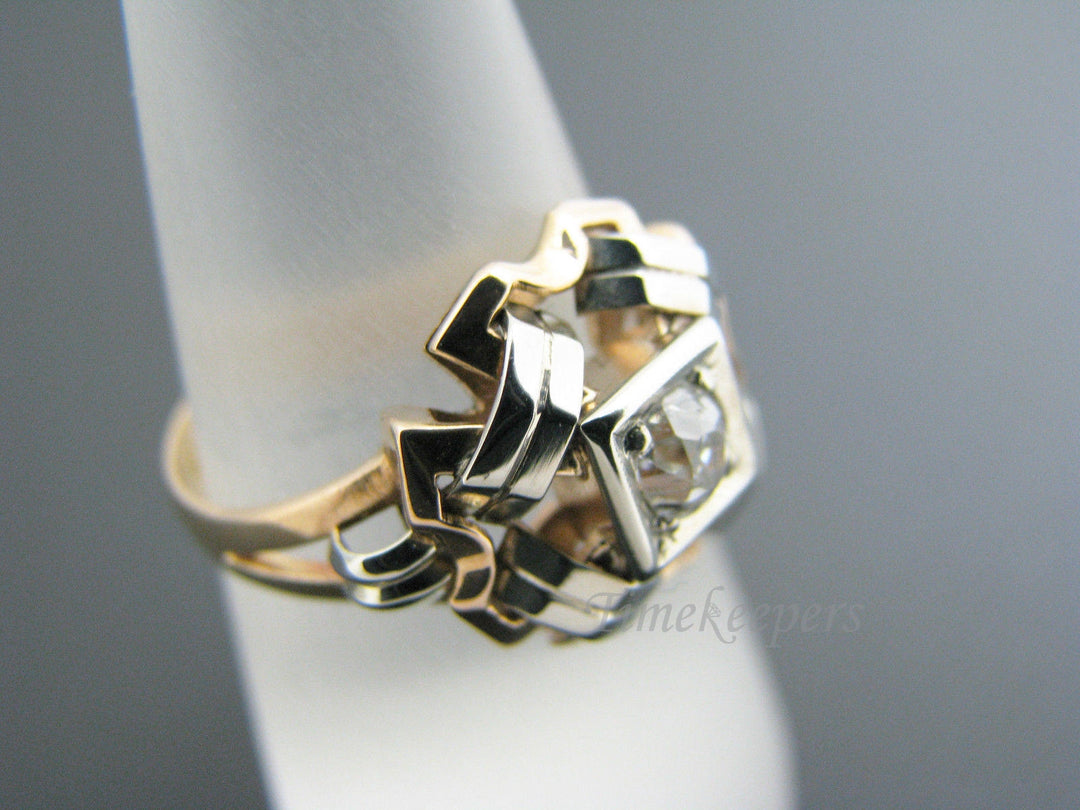 a843 Vintage Solitaire Diamond Ring 18k Yellow Gold White Gold Accents Size 8