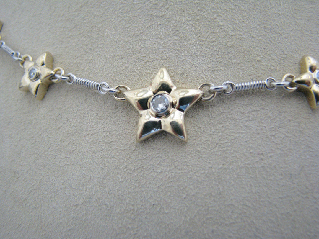 a890 Unique Beautiful 14k Two Tone Diamond Star Necklace