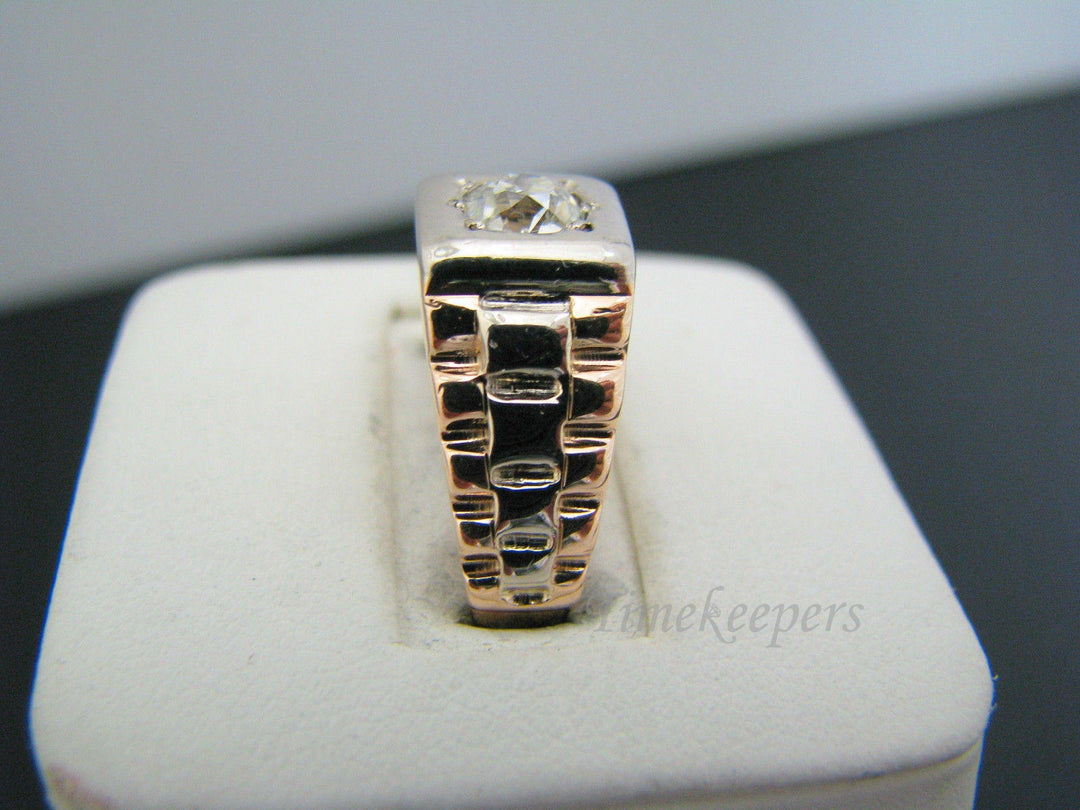 a1044 Vintage Handsome 14k Rose and White Gold Mens Diamond Ring