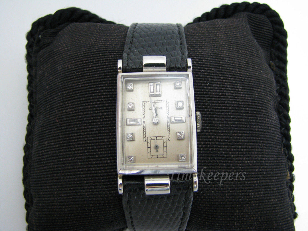 b054 Vintage 1940's Glycine Watch in Platinum with Diamond Markers