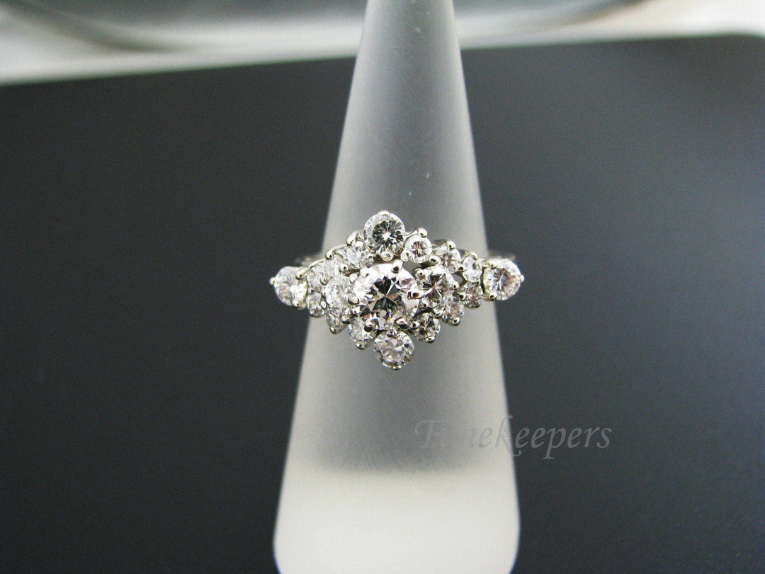 a355 Vintage Stunning Multi Diamond Ring in 14k White Gold TCW 1.5 Size 6