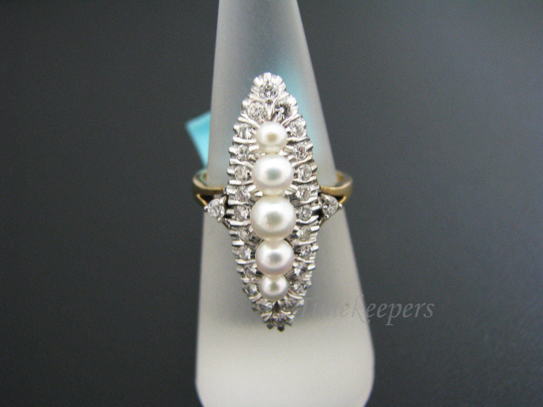 a807 Stunning Vintage Pearl & Diamond Ring in 18k Yellow Gold Size 6