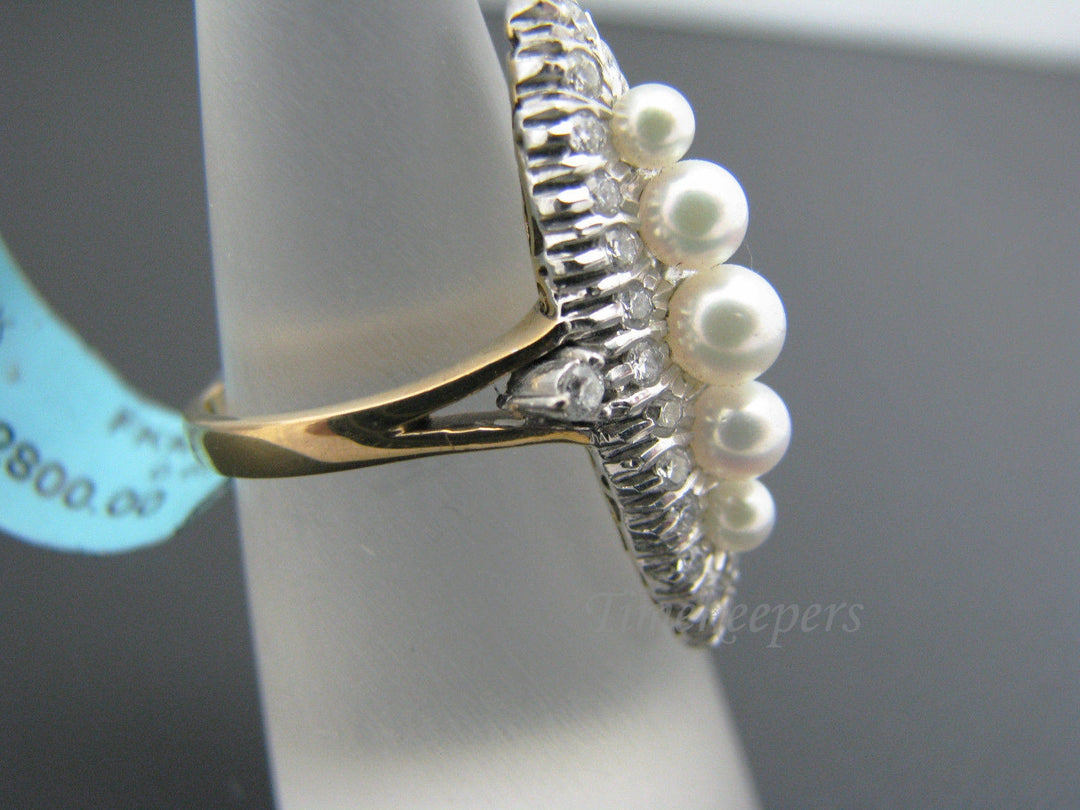 a807 Stunning Vintage Pearl & Diamond Ring in 18k Yellow Gold Size 6
