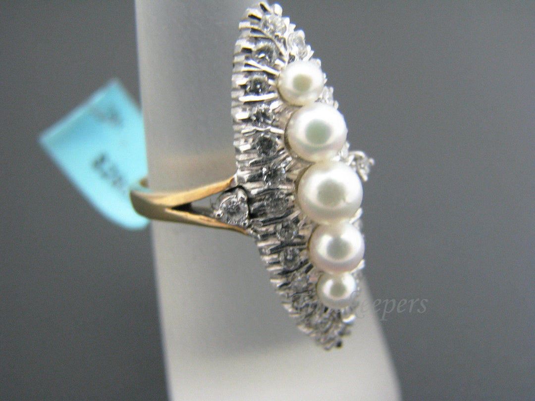 a807 Stunning Vintage Pearl & Diamond Ring in 18k Yellow Gold Size 6