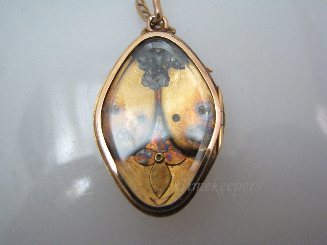 a730 Amazing 14k Yellow Gold Tear Drop Locket with Diamonds & Pearls