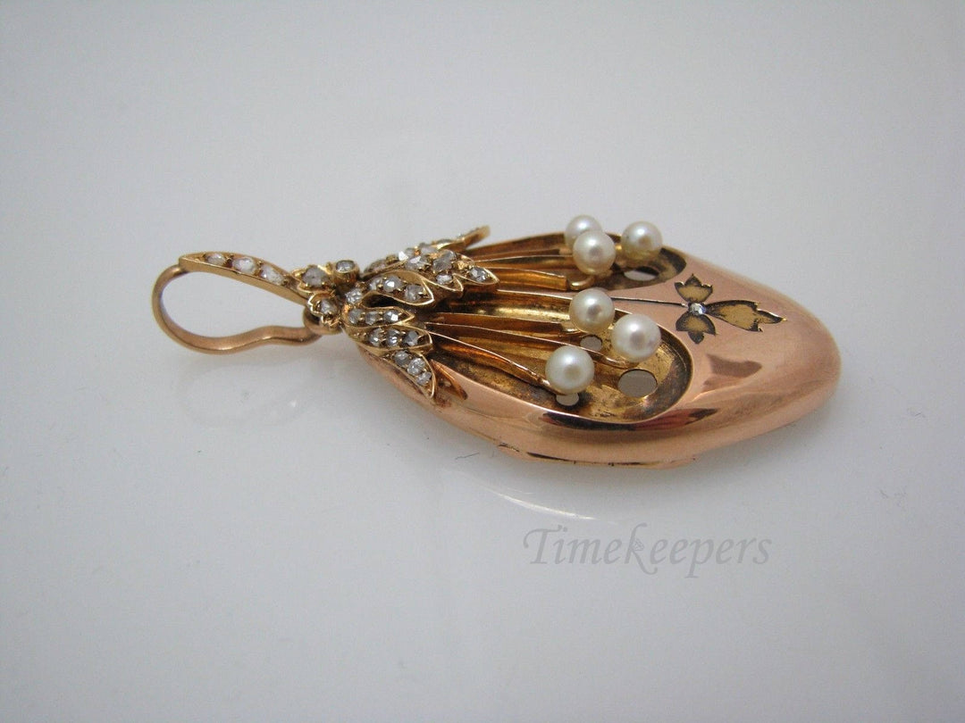 a730 Amazing 14k Yellow Gold Tear Drop Locket with Diamonds & Pearls