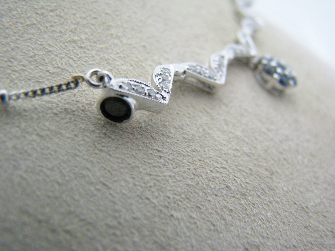 a386 Elegant Diamond Sapphire Necklace 14k White Gold attached Chain Necklace