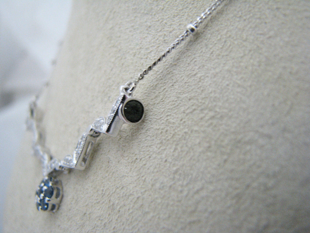 a386 Elegant Diamond Sapphire Necklace 14k White Gold attached Chain Necklace
