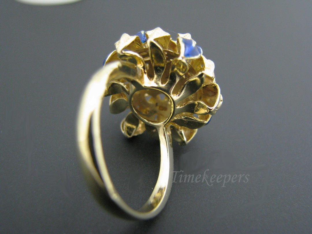 c495 Unique Chrysanthemum Ring with Blue Enamel in 18k Yellow Gold
