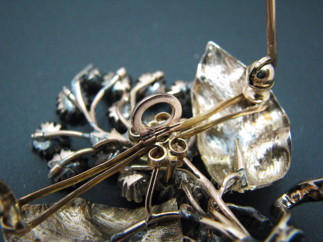 a734 Vintage Pin Brooch Pendant from 1890 - Ruby Flower Bouquet