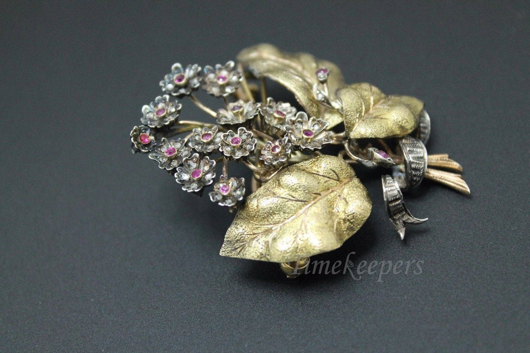 a734 Vintage Pin Brooch Pendant from 1890 - Ruby Flower Bouquet